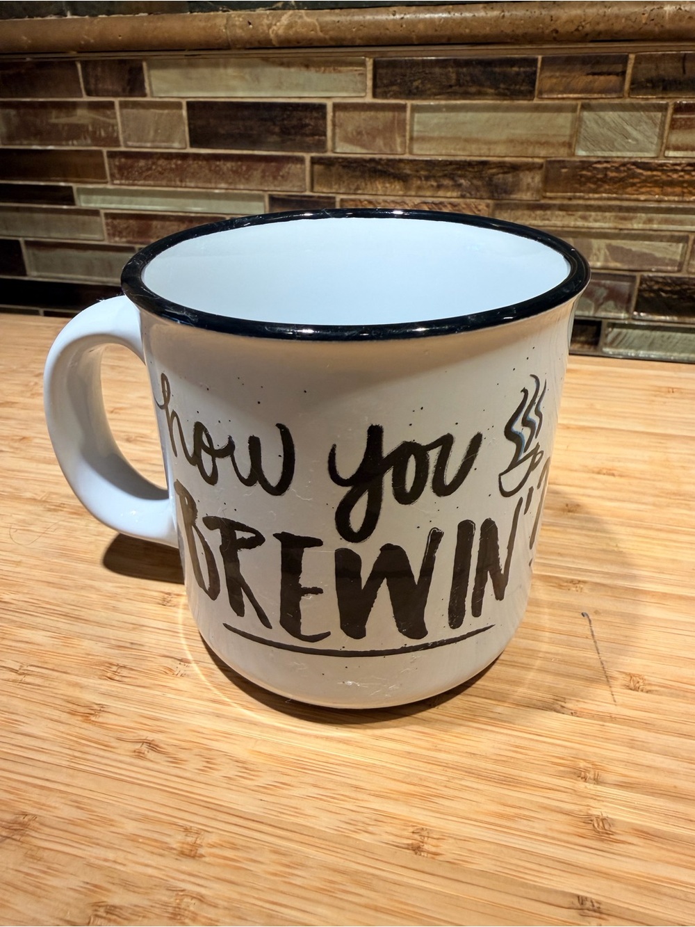 FRIENDS White Ceramic Mug with Black Lettering and Rim